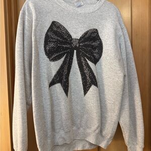 Port and Company Gray Sweatshirt with Black Glitter Bow